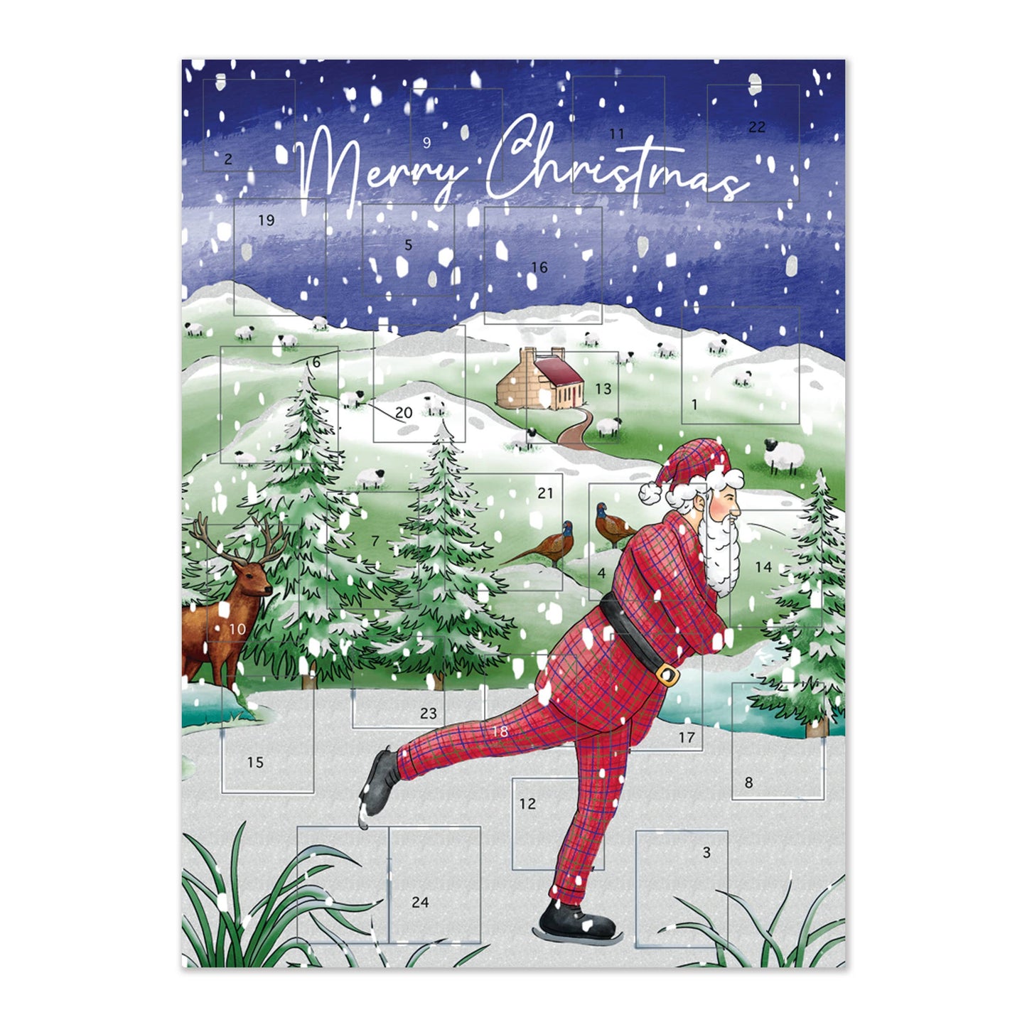 Tartan Santa Glitter Advent Calendar