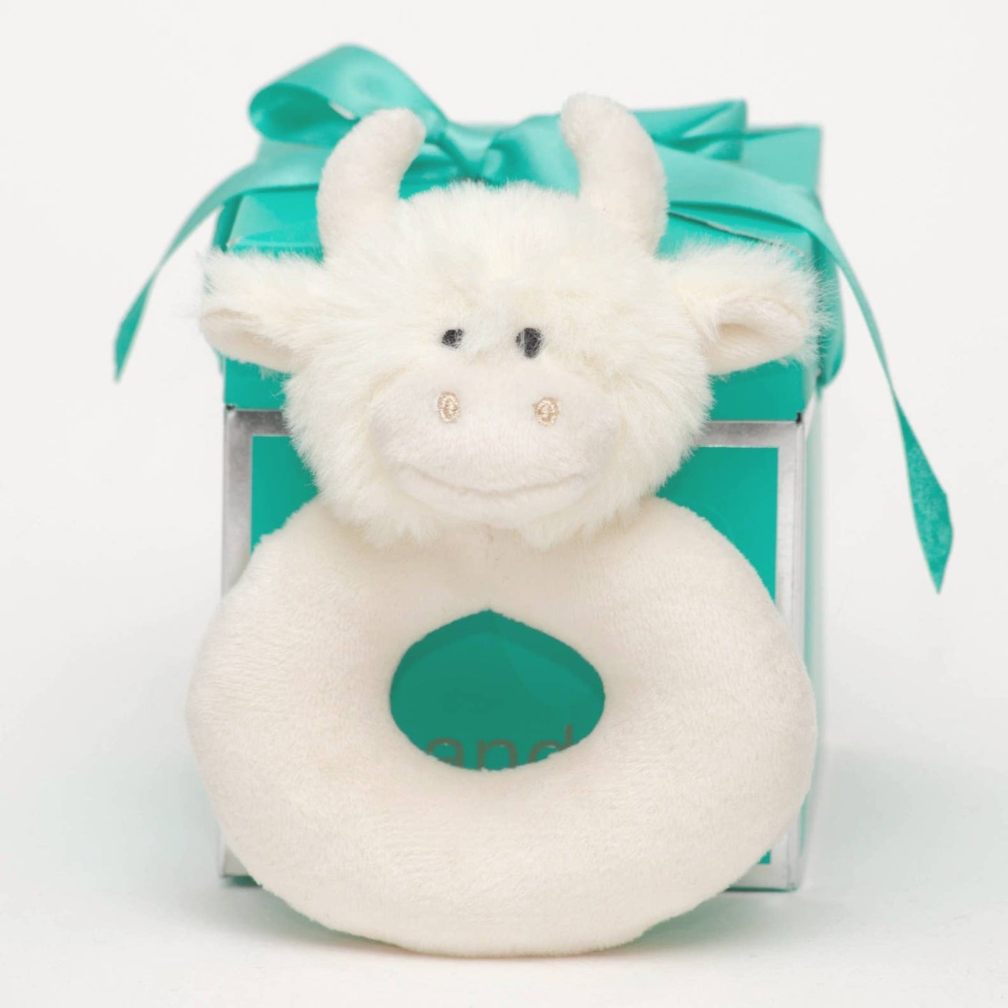 Jomanda, Highland Cow Coo Baby Plush Soft Toy Rattle Cream - 10CM