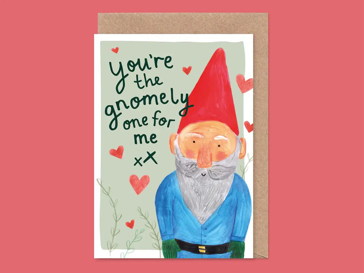 Bow & Bell - Funny Gnome Love Card - Valentine's Anniversary Garden