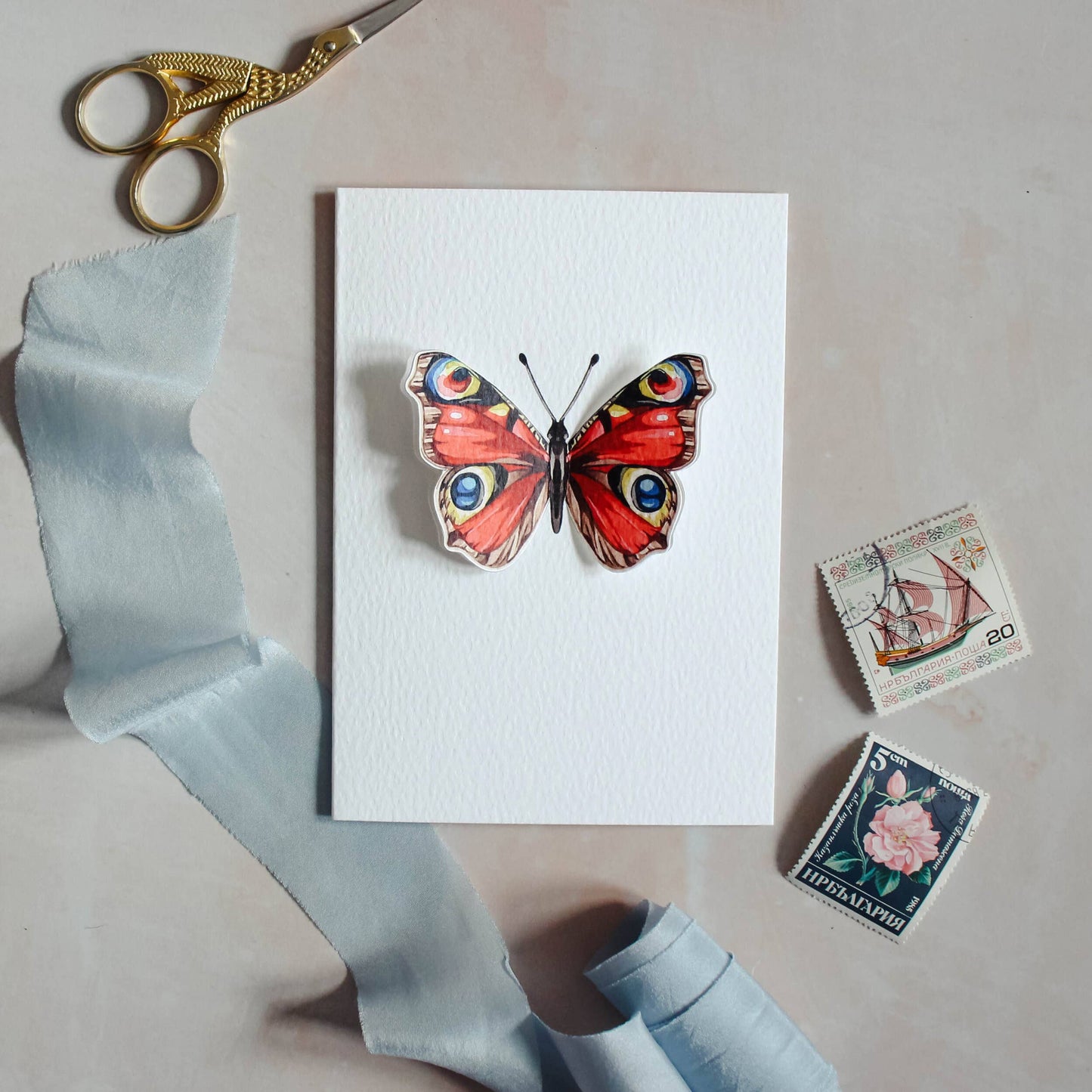Card, Sophie Brabbins, Peacock Pop Out Butterfly Greetings Card