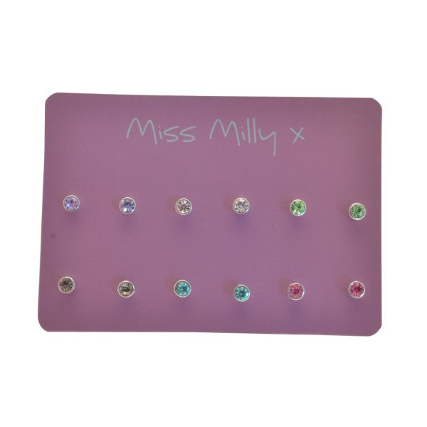 Miss Milly, Crystal Stud Earrings, 6 Pair Set