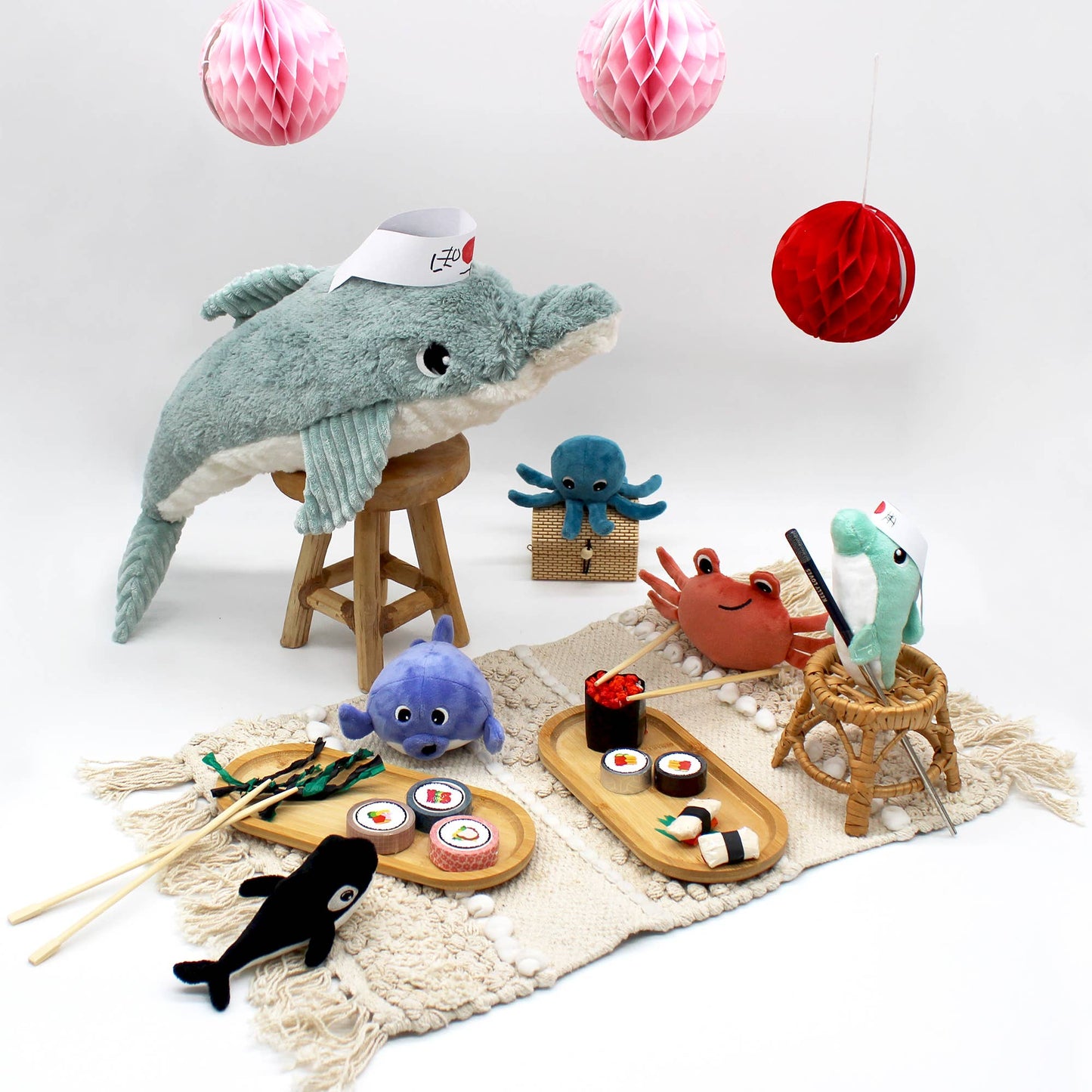 Les Ptipotos, Darcy The Dolphin Mum & Baby Blue - Plush Toy