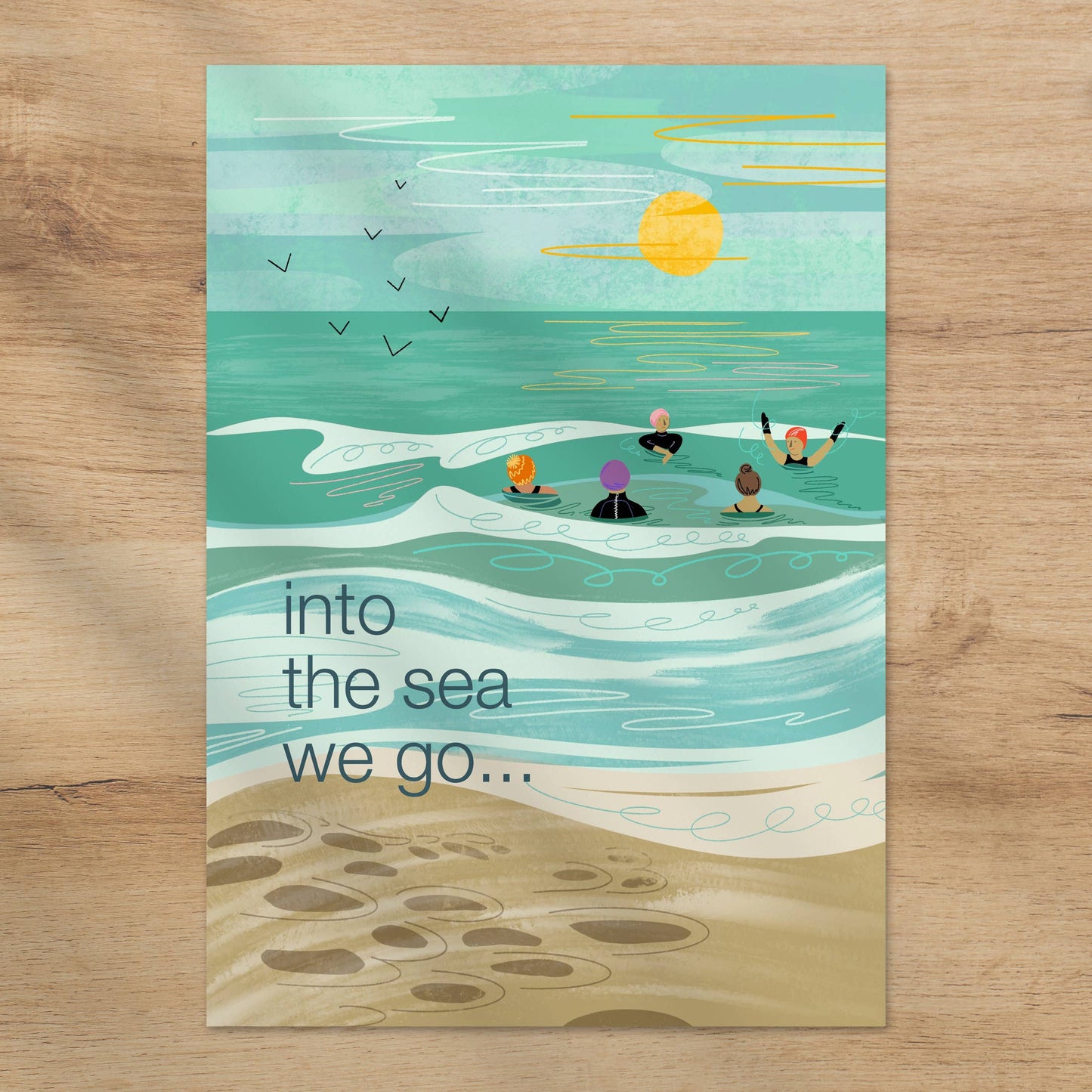 Into the sea we go - Poster print wild swimming sea swimmers