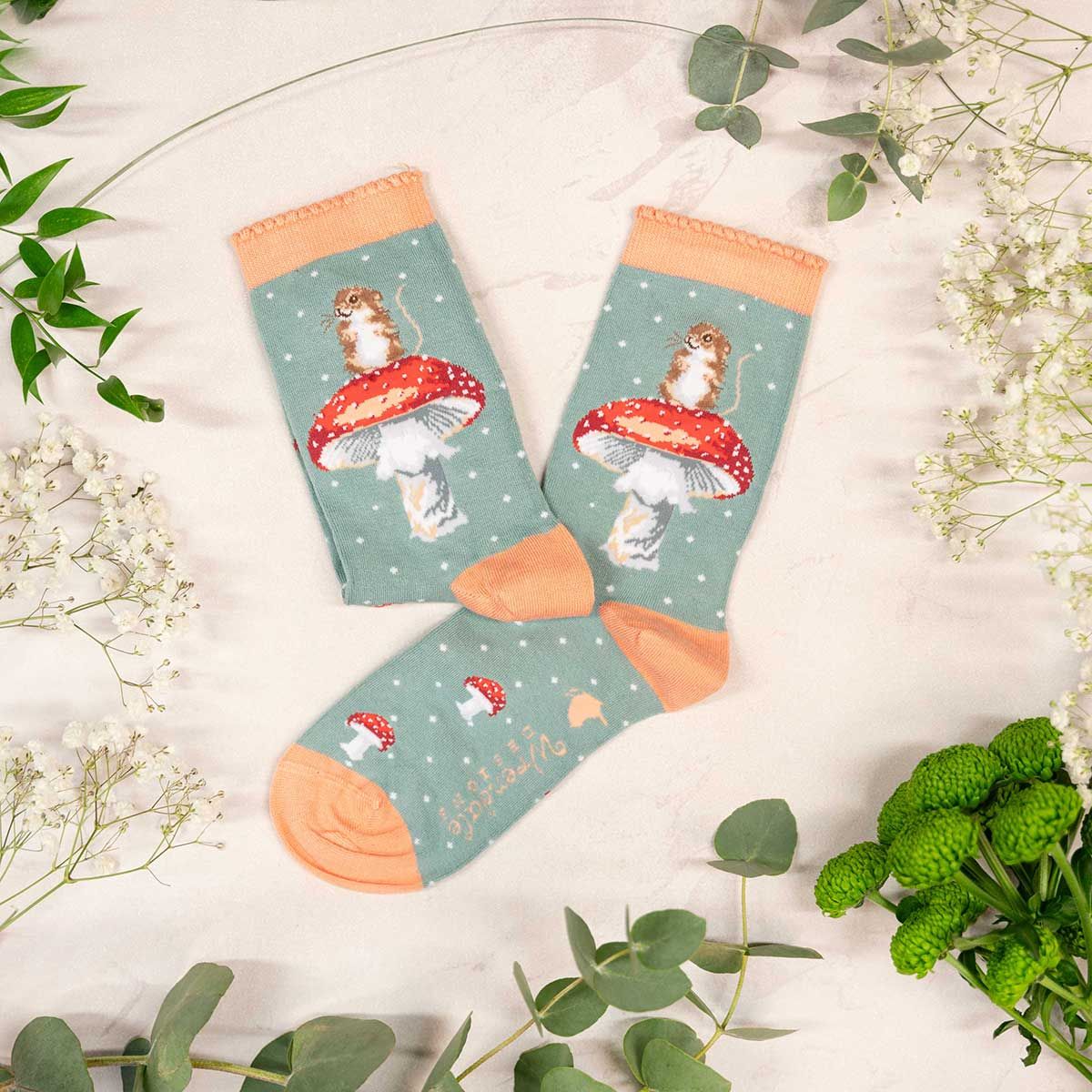 Wrendale, Socks, Size 4 - 8, Toadstool Mouse, Fungi