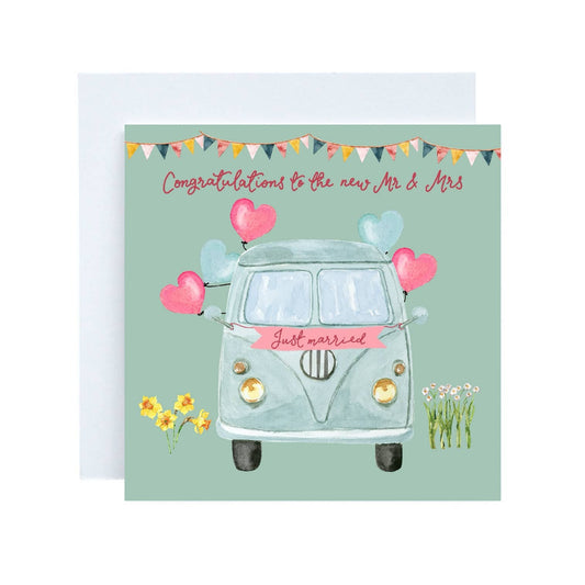 Just married card, camper van, wedding card, Mr & mrs