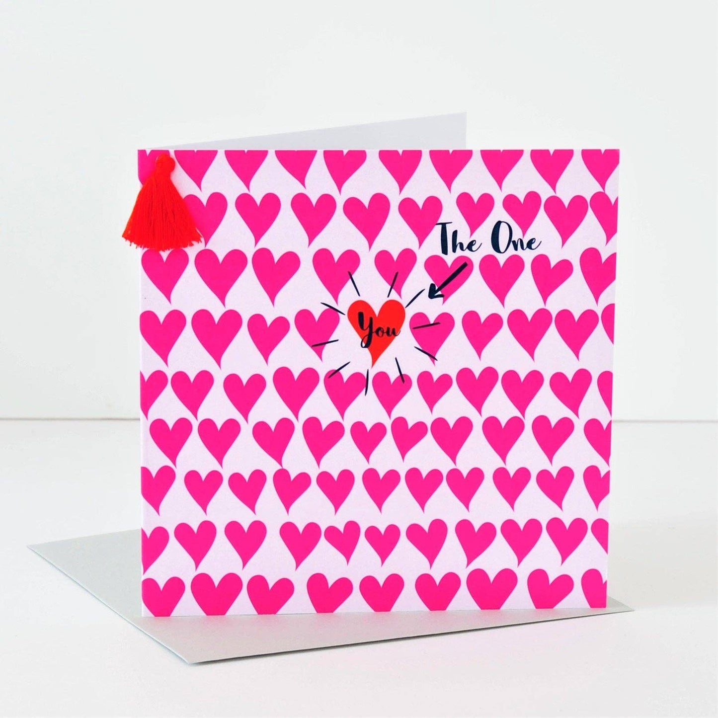 Valentine's Day Card, Hearts Background, Embellished with a colourful tassel