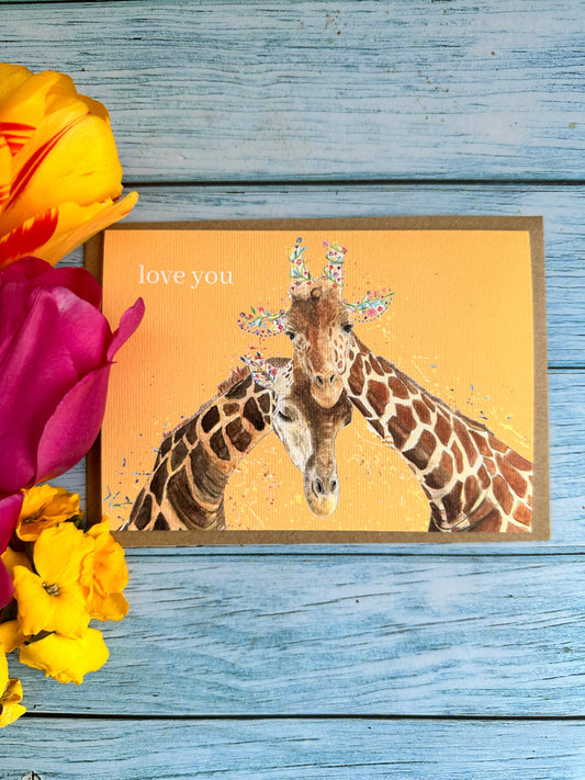Love you | Giraffe couple Eco Card Cute Colourful Friend