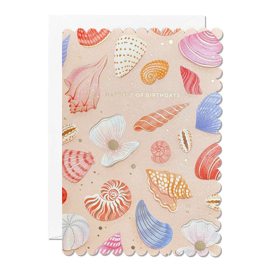 Ricicle Cards - Happiest of Birthdays | Pretty Greeting Card | Shell | Gold