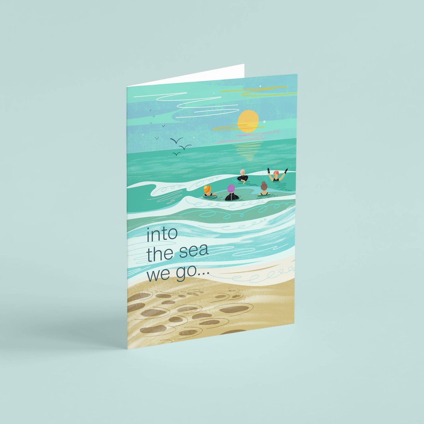 Into the sea we go... greeting card wild swimming sea