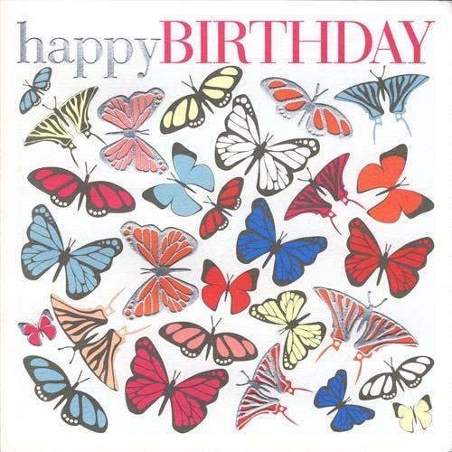 Birthday Card, Butterflies, Happy Birthday, Embossed and Foiled text