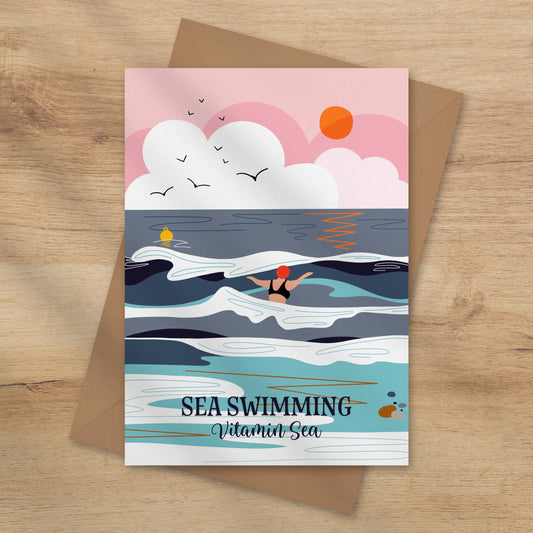 Sea swimming Vitamin sea greeting card - wild swimming card