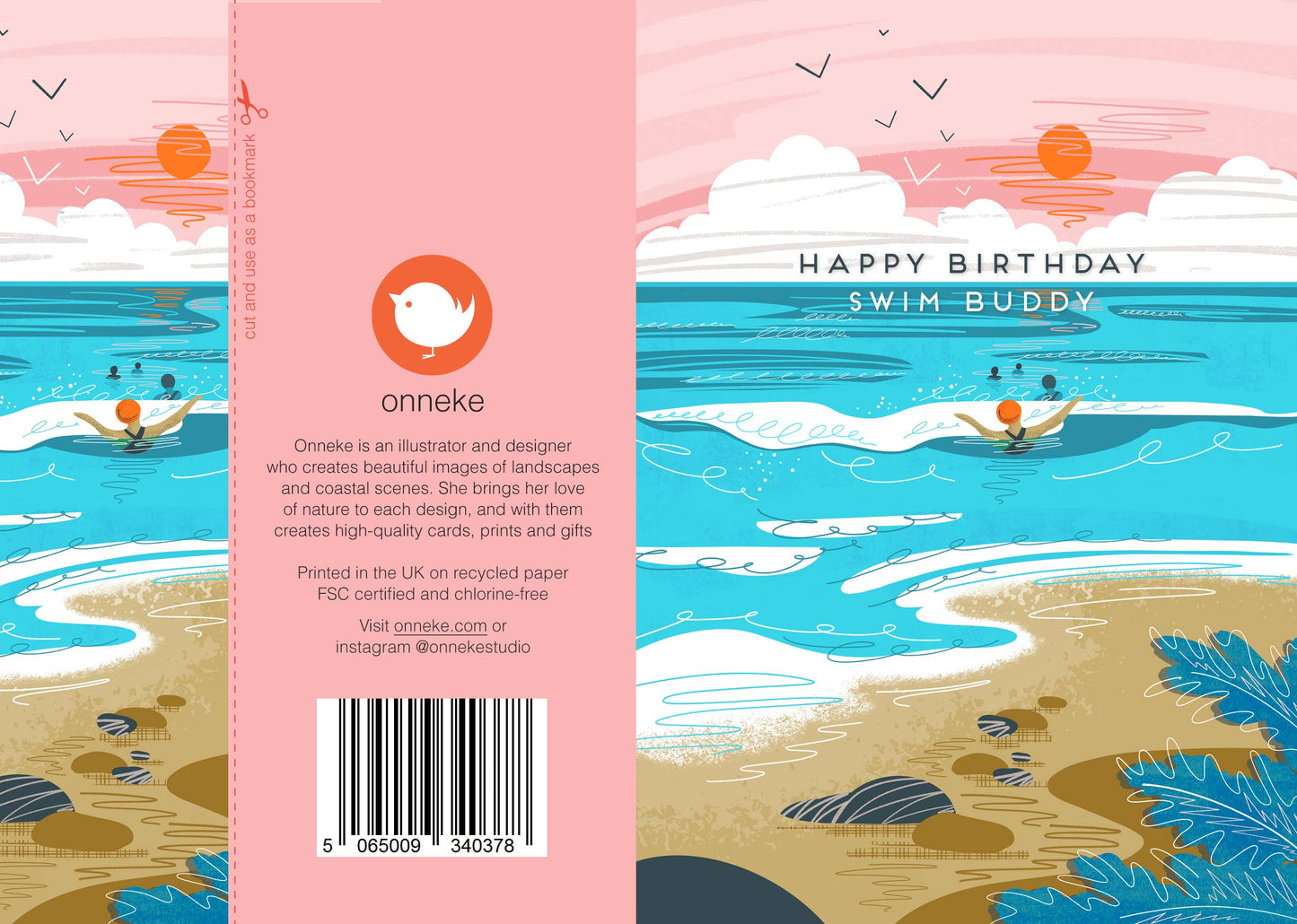 Happy birthday swim buddy greeting card - wild swimming card