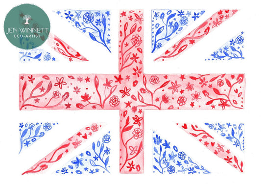 UK flag Signed Watercolour Art Colourful Floral Print