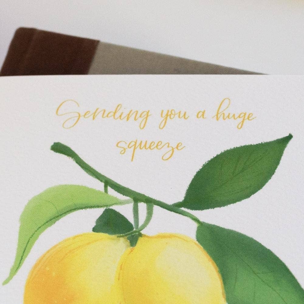Huge squeeze lemon greeting card, hugs, love friendship