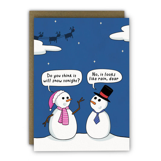 Funny Christmas Card - A6 - Snowmen Rain Dear, Reindeer Pun