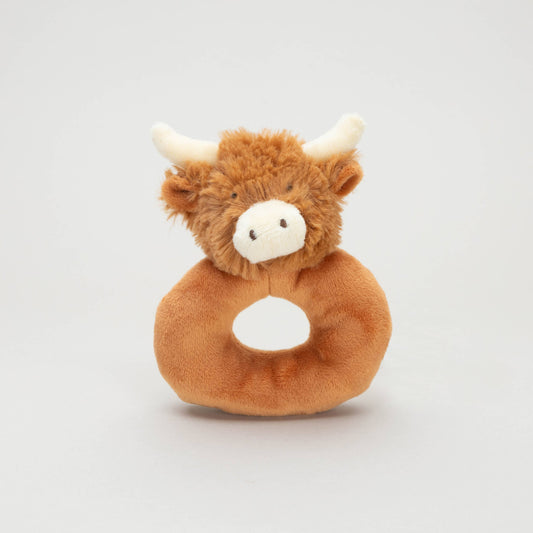 Jomanda, Horny Highland Brown Cow Baby Plush Rattle - 10CM