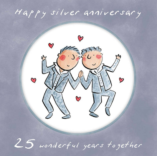 Same sex 25th Silver anniversary LGBTQ+ card (male)