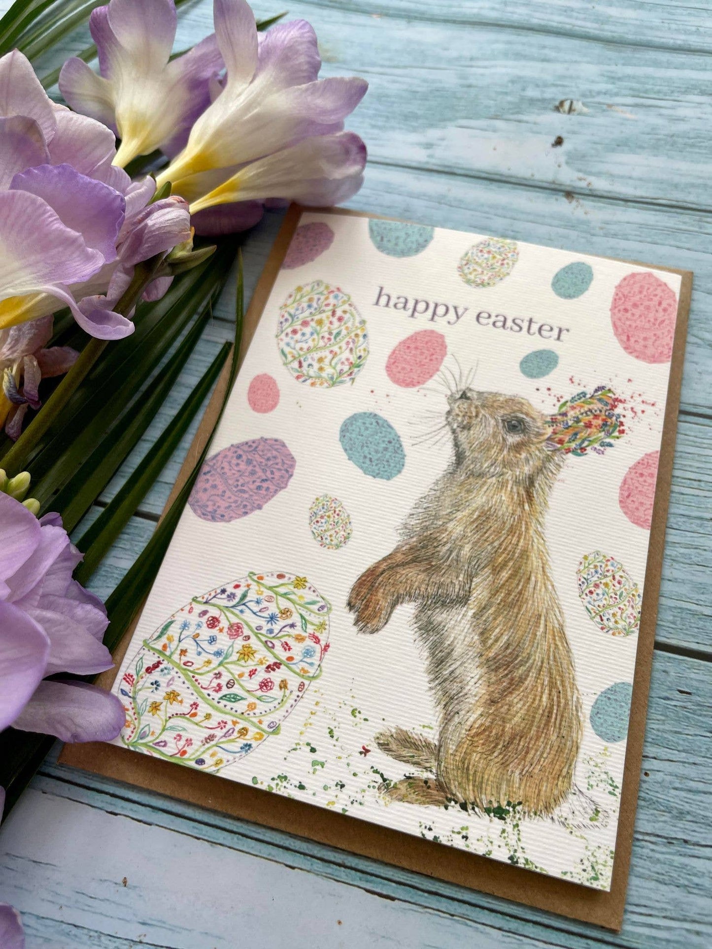Easter Rabbit Eco Card | Blank Nature Colourful Watercolour