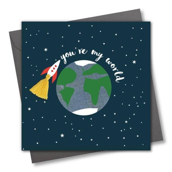 Valentine's Day Card, Rocket, You're my world, Embellished with a tassel