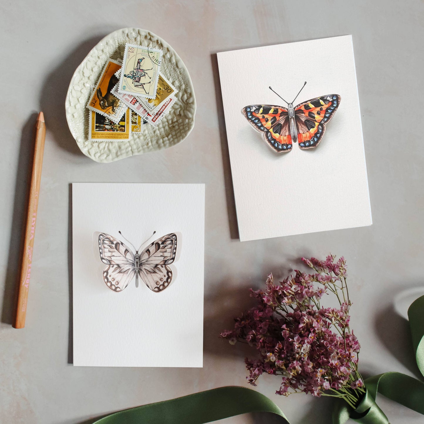Card, Sophie Brabbins, Tortoiseshell Pop Out Butterfly Watercolour Greetings Card