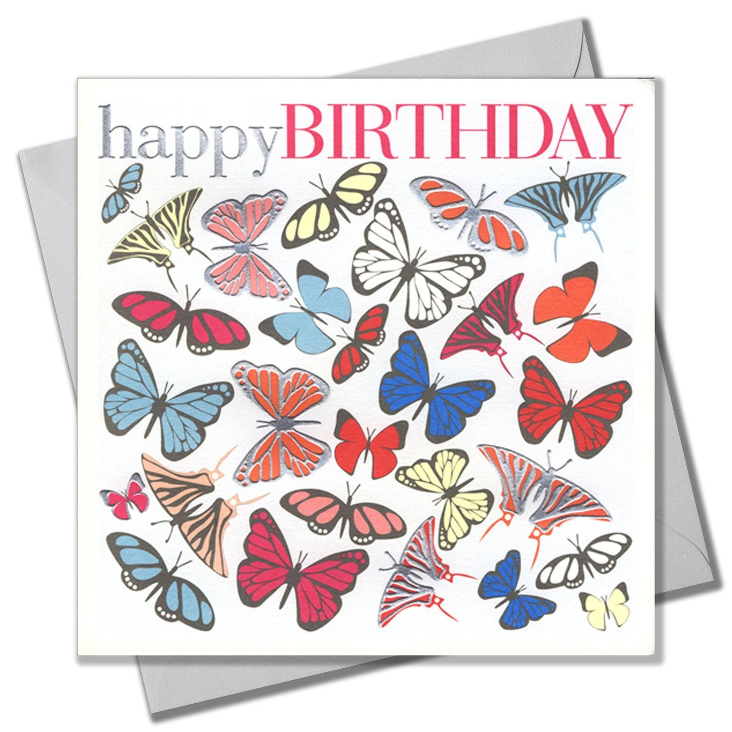 Birthday Card, Butterflies, Happy Birthday, Embossed and Foiled text