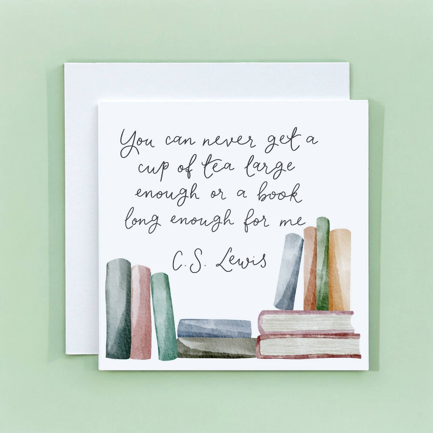 CS Lewis reading quote greeting card - books and tea