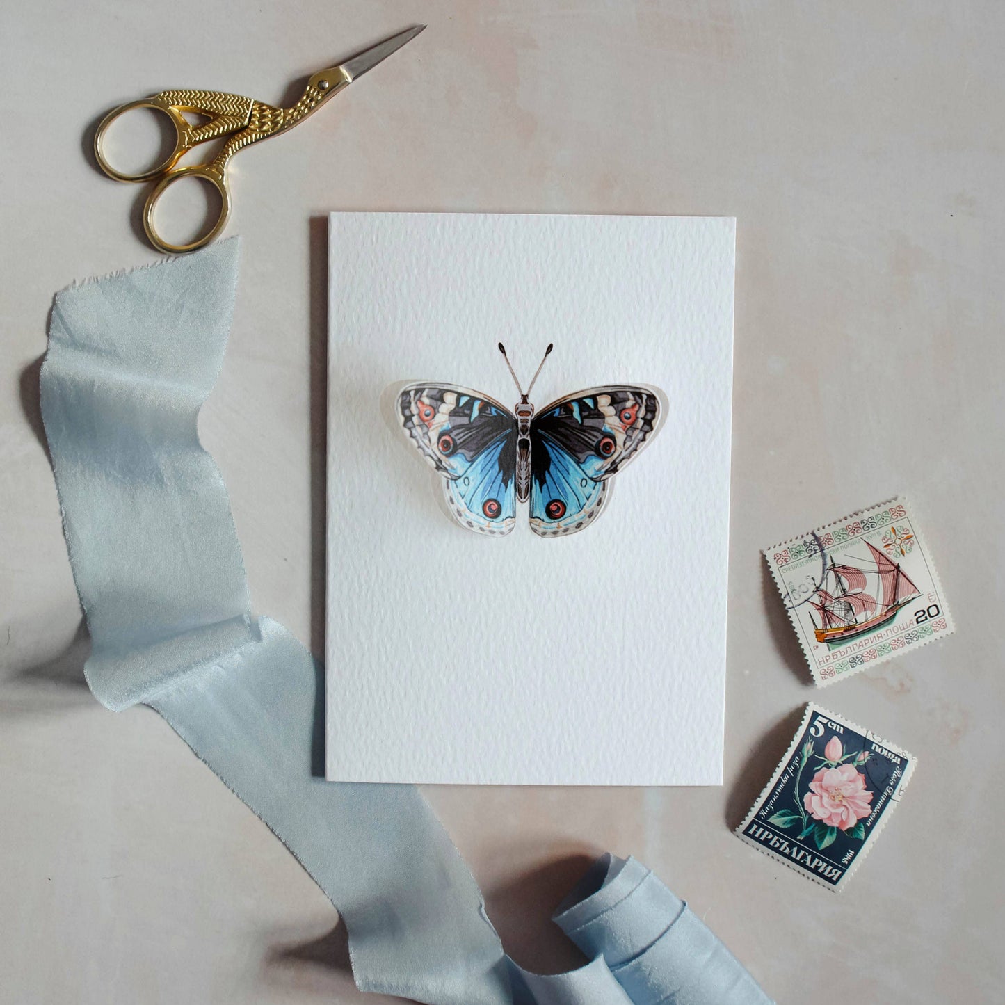 Card, Sophie Brabbins, Blue Pansy Pop Out Butterfly Greetings Card