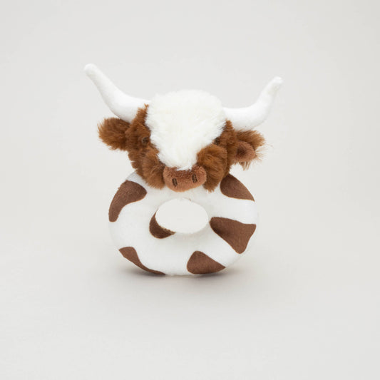 Jomanda, Texas Longhorn Highland Brown Cow Baby Plush Rattle 10cm