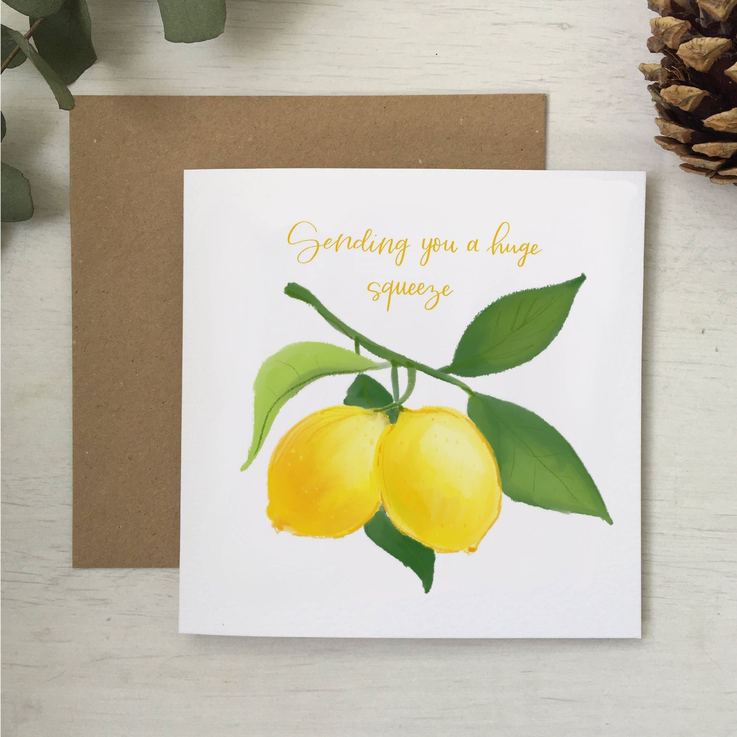 Huge squeeze lemon greeting card, hugs, love friendship