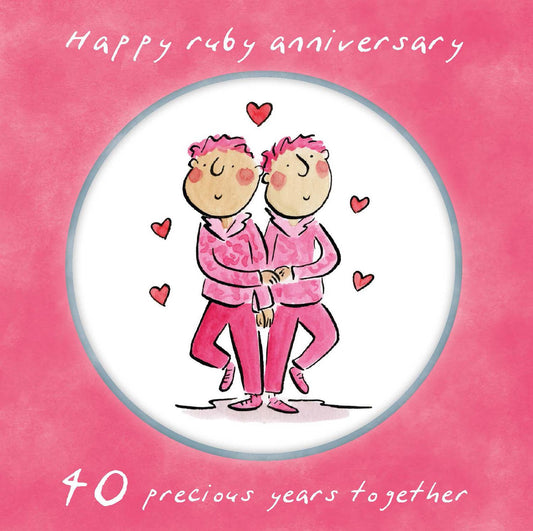 Same sex 40th Ruby anniversary LGBTQ+ card (male)