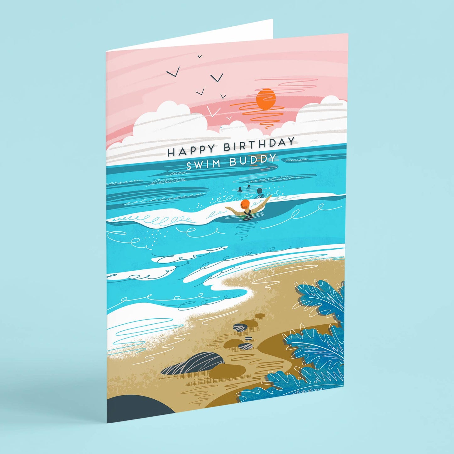 Happy birthday swim buddy greeting card - wild swimming card