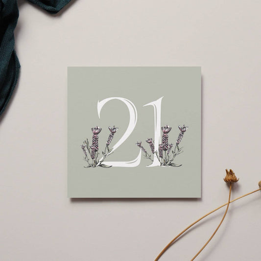 Floral 21st Birthday Card, taupe