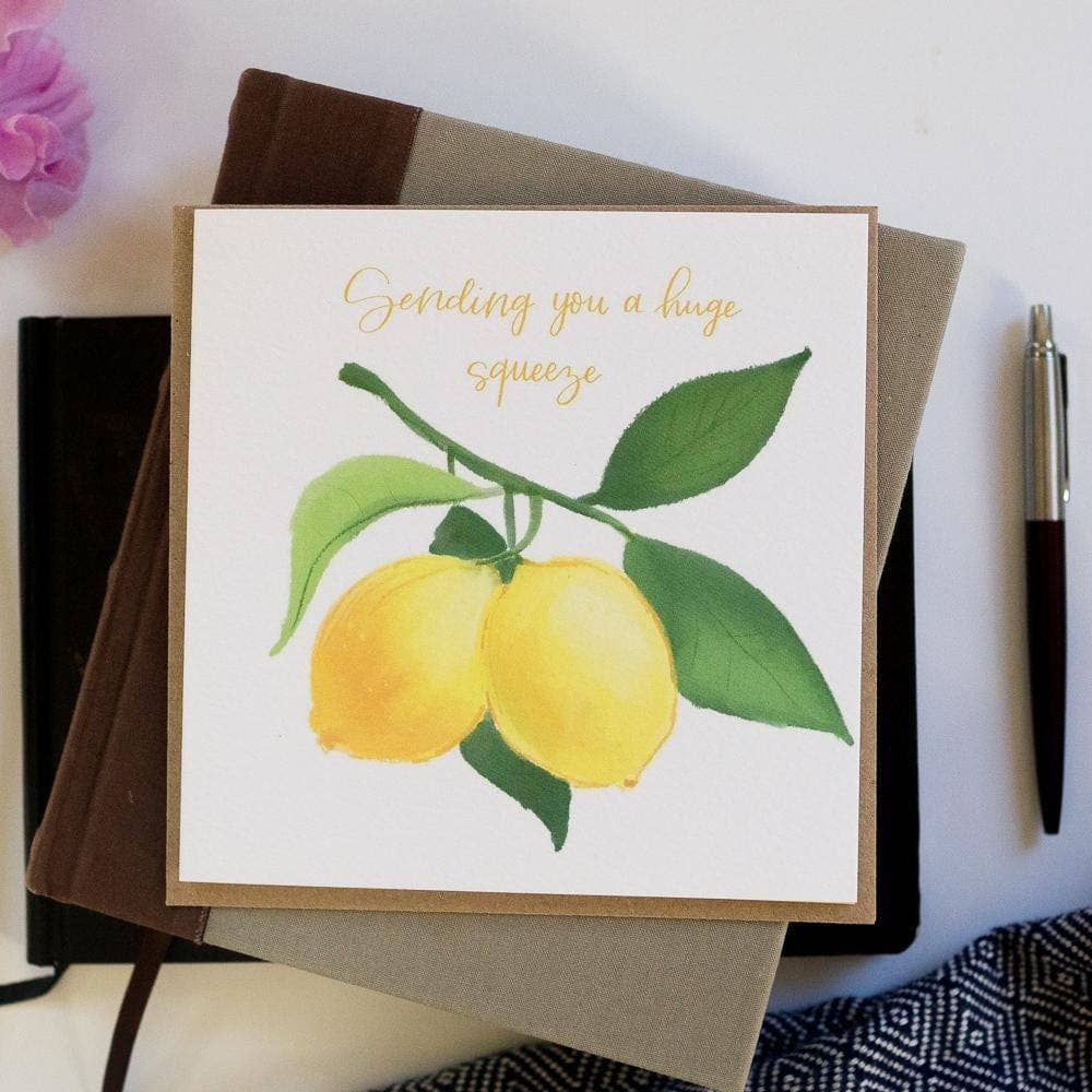 Huge squeeze lemon greeting card, hugs, love friendship