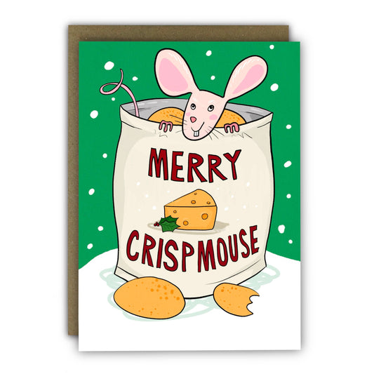 Funny Christmas Card - A6 - Merry Crisp Mouse Cartoon