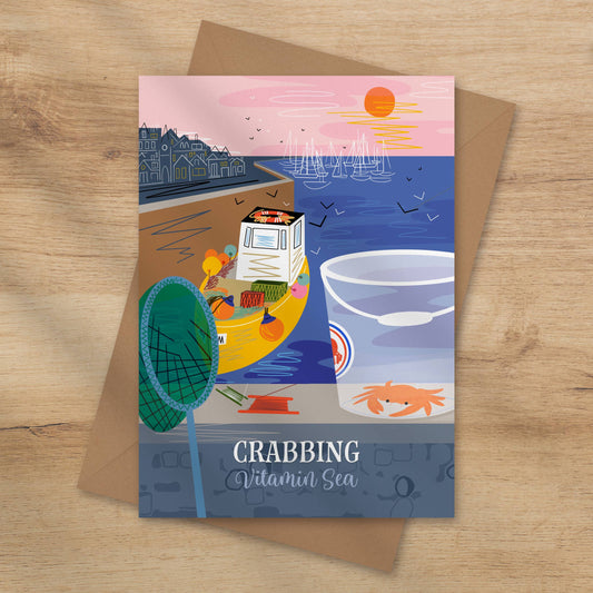 Crabbing Vitamin Sea greeting card - coastal card