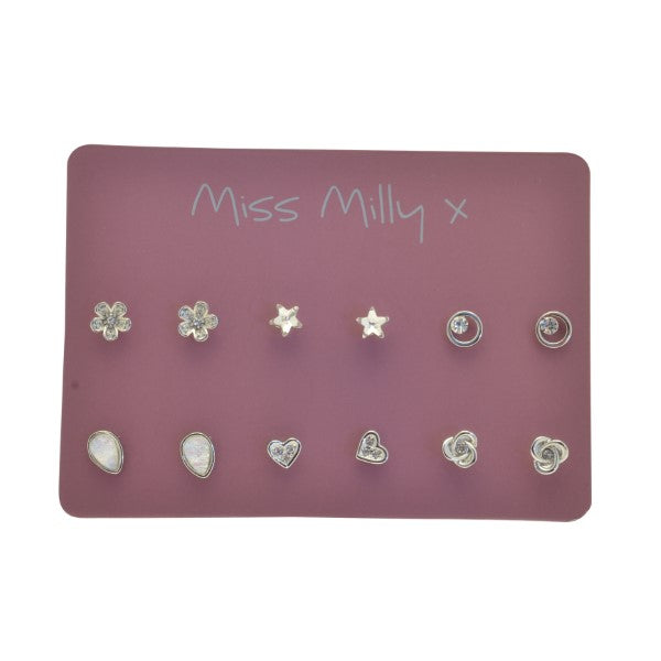 Miss Milly, Crystal Stud Earrings, 6 Pair Set