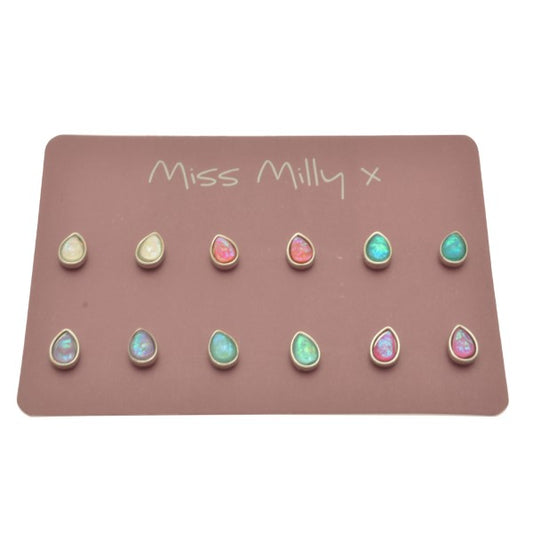 Miss Milly, Iridescent Resin Stud Earrings, 6 Pair Set