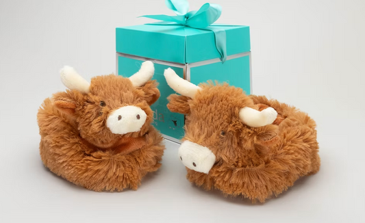Jomanda, Longhorn Brown Cow Plush Baby Slippers - 0-6 months