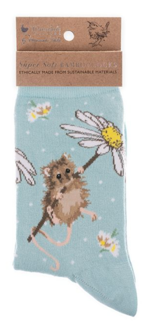 Wrendale, Socks, Size 4 - 8, Mouse - Oops A Daisy