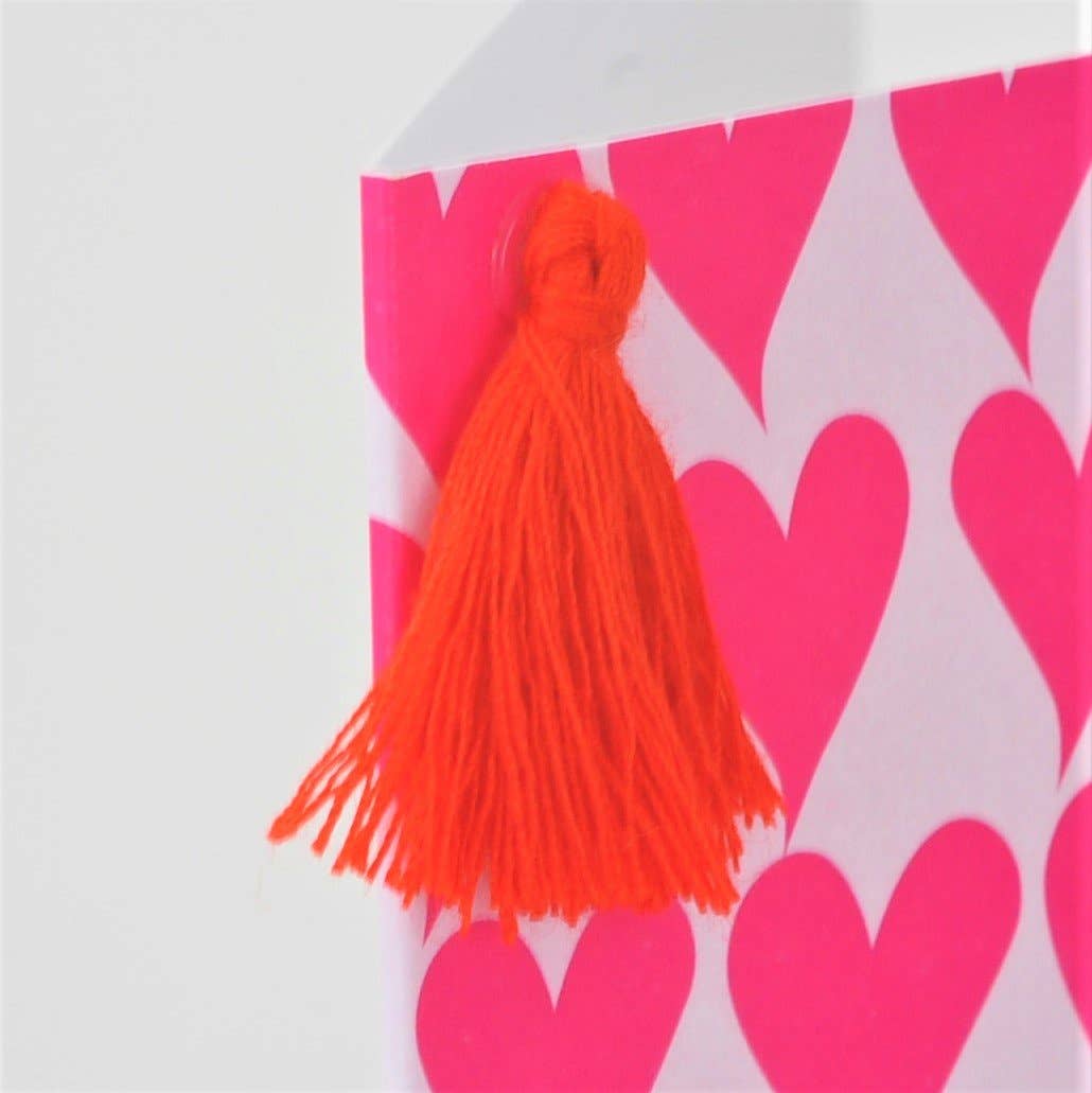 Valentine's Day Card, Hearts Background, Embellished with a colourful tassel