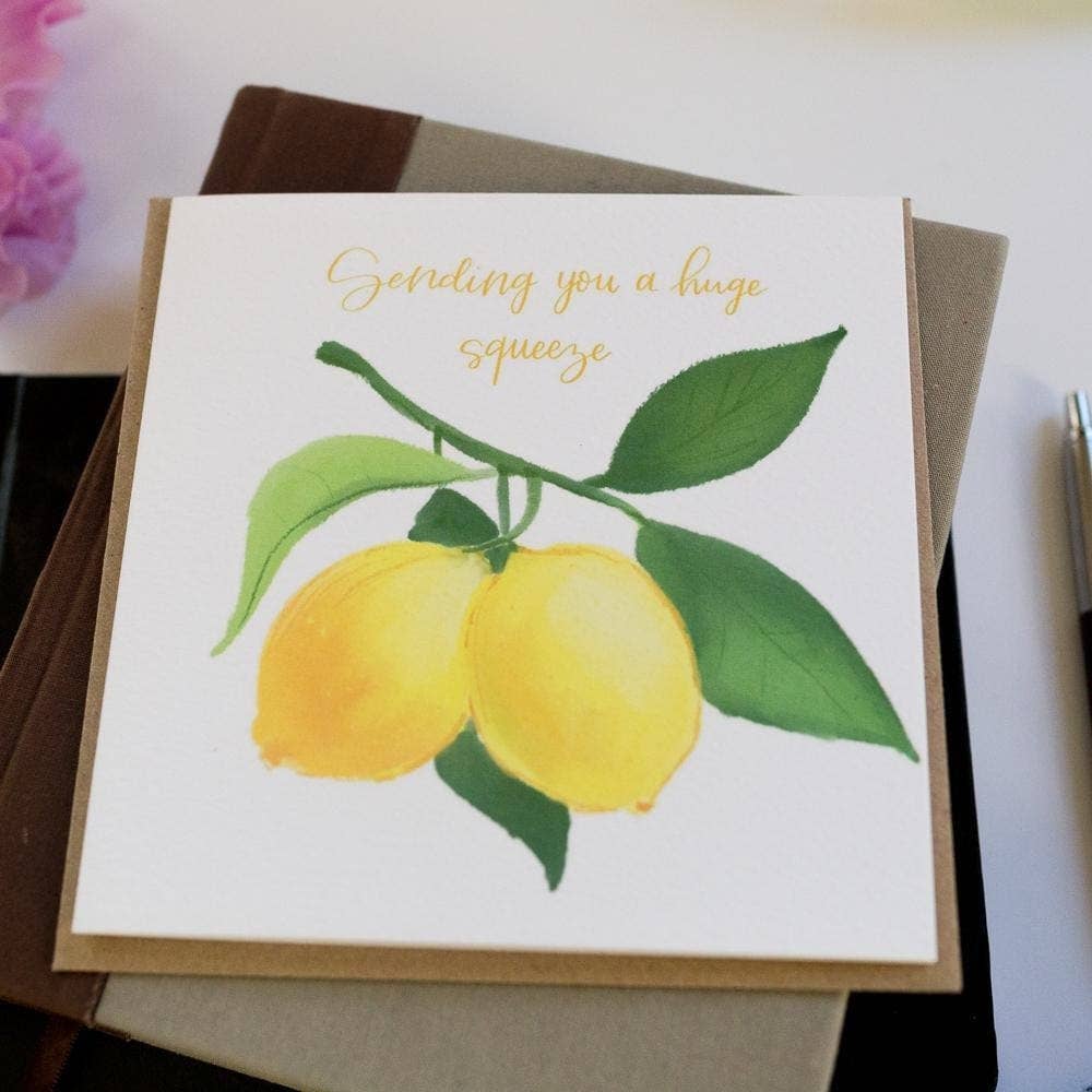 Huge squeeze lemon greeting card, hugs, love friendship