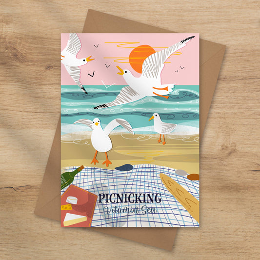 Picnicking Coastal card seaside greeting card seagull cards