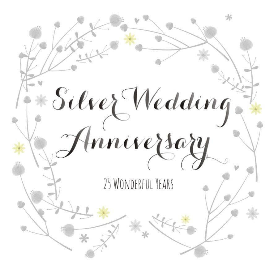 Wedding Card, Flowers, Silver Wedding Anniversary