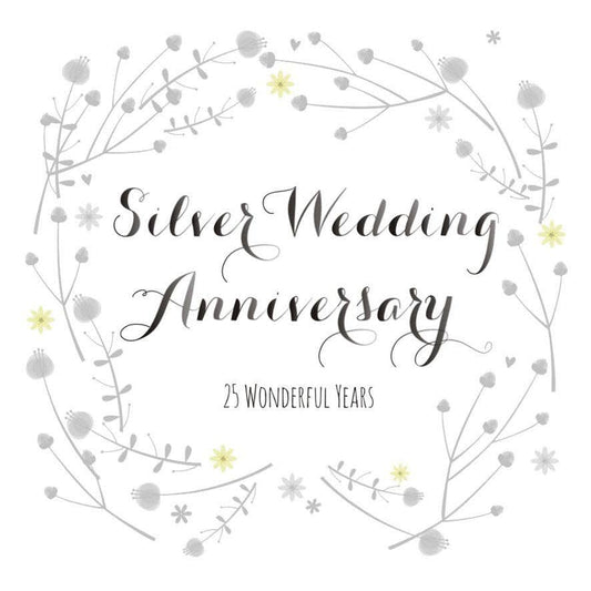 Wedding Card, Flowers, Silver Wedding Anniversary