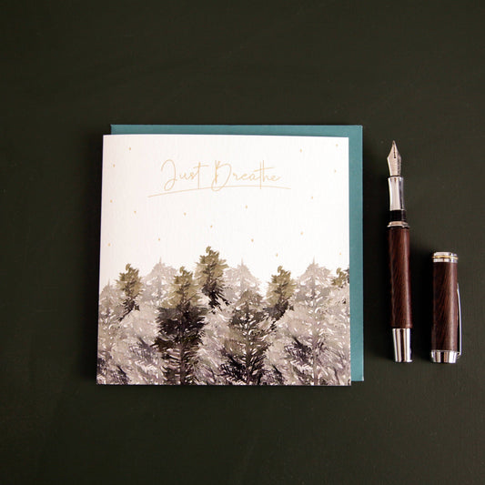 Just Breathe Watercolour Forest Design Greeting Card