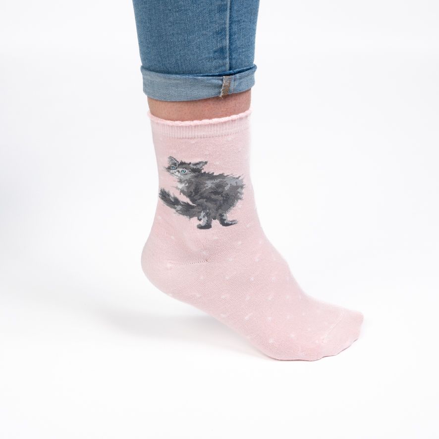 Wrendale, Socks, Size 4 - 8, Cat, Glamour Puss