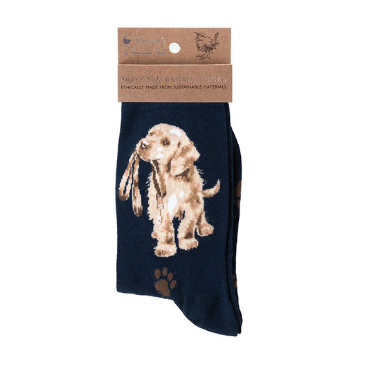 Wrendale, Socks, Size 4 - 8, Navy Puppy, 'Hopeful'