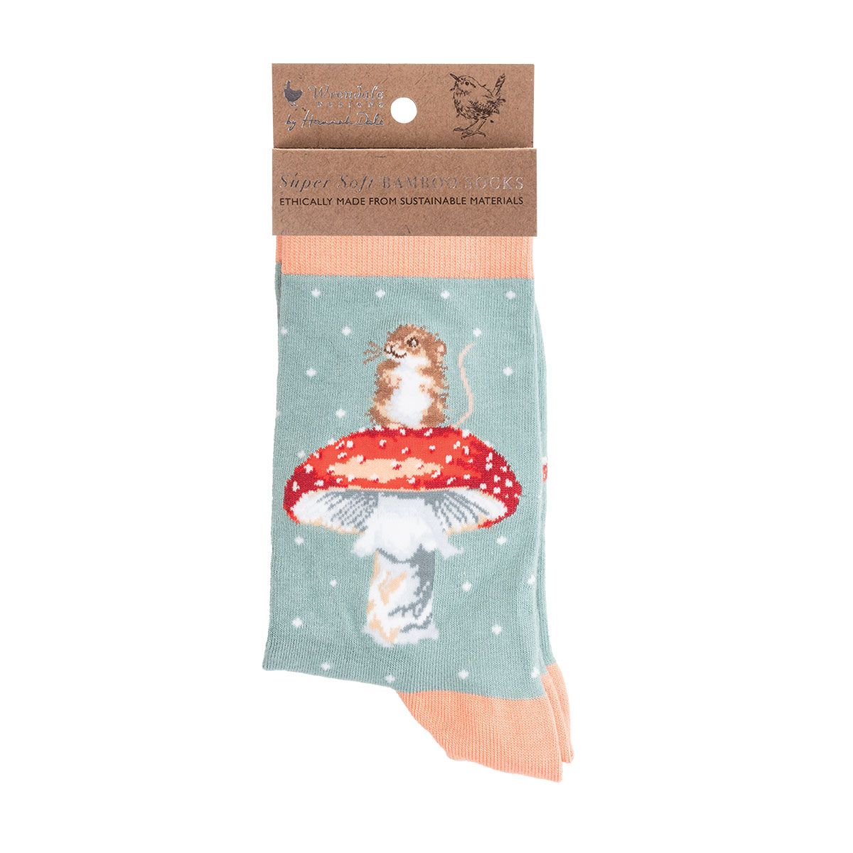 Wrendale, Socks, Size 4 - 8, Toadstool Mouse, Fungi