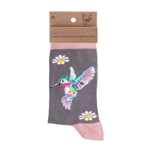 Wrendale, Socks, Size 4 - 8, Humming Bird, Wisteria Wishes